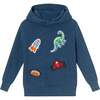 Kids Garment Washed Patches Hooded Sweater, Blue - Sweaters - 1 - thumbnail