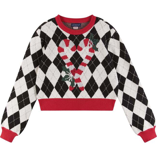 Kids White Argyle Sweater, Candy Canes