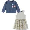 Kids Terry Crewneck & Dress Set, Navy Heather Flowers - Mixed Apparel Set - 1 - thumbnail