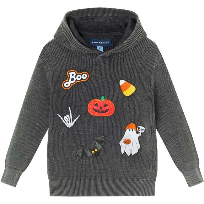 Kids Washed Hooded Sweater, Spooky Patches