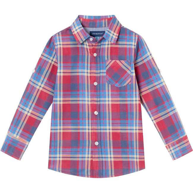 Kids Two Faced Buttondown Shirt, Maroon Plaid