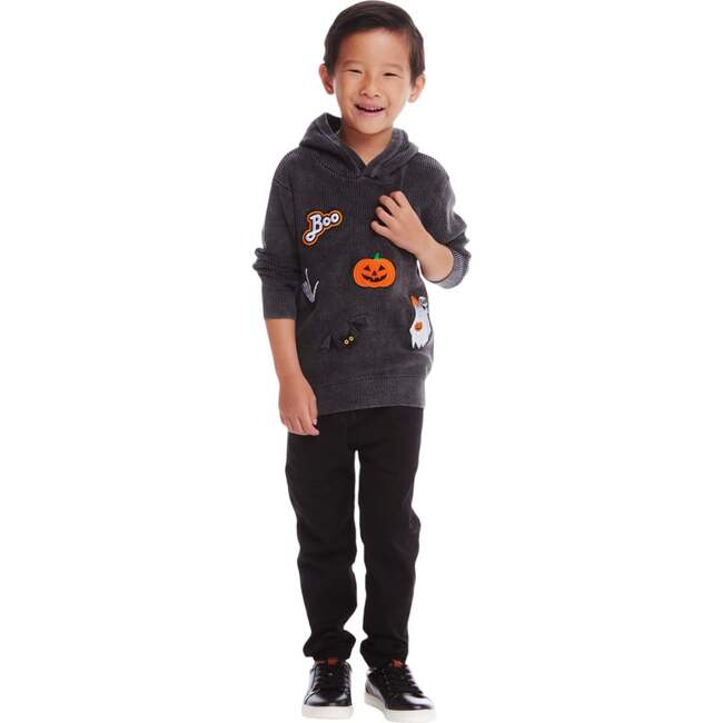 Kids Washed Hooded Sweater, Spooky Patches - Sweaters - 3