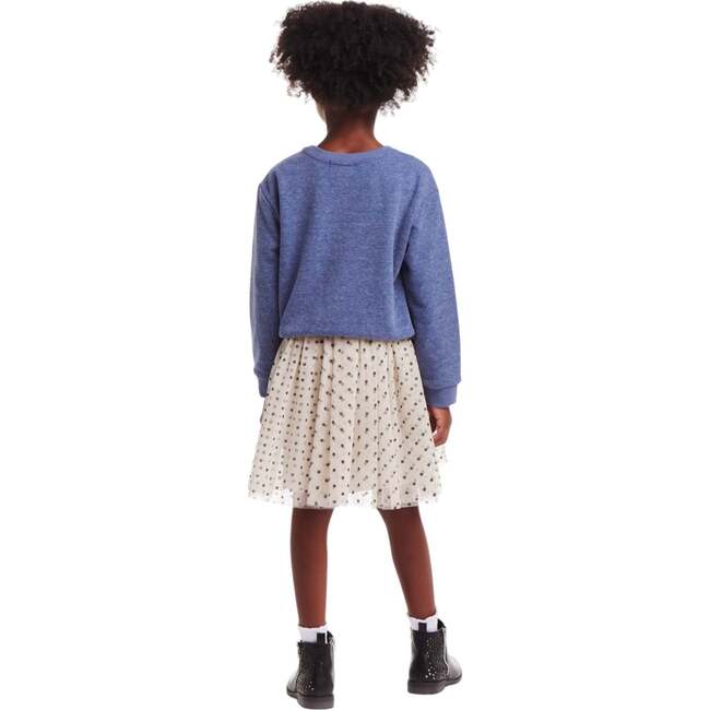 Kids Terry Crewneck & Dress Set, Navy Heather Flowers - Mixed Apparel Set - 5