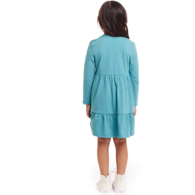 Kids Teal Jersey Dress & Faux Fur Vest Set, Rainbow Graphic - Mixed Apparel Set - 6