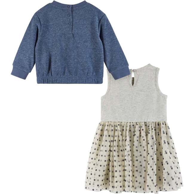 Kids Terry Crewneck & Dress Set, Navy Heather Flowers - Mixed Apparel Set - 6