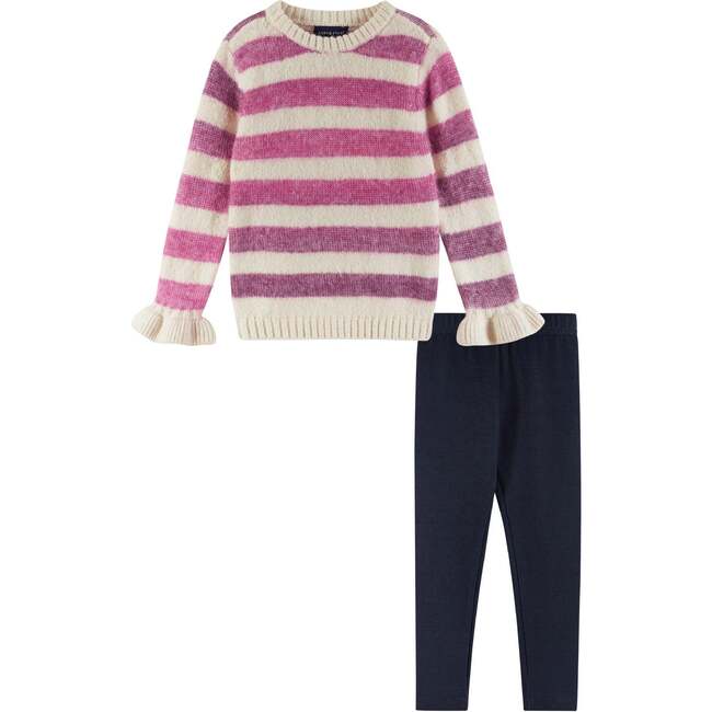 Kids Striped Oatmeal Sweater & Legging Set, Purple Ombre