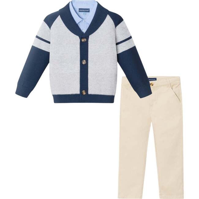 Kids Shawl Cardigan & Pant Set, Navy Heather Grey