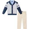 Kids Shawl Cardigan & Pant Set, Navy Heather Grey - Mixed Apparel Set - 1 - thumbnail