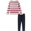 Kids Striped Oatmeal Sweater & Legging Set, Purple Ombre - Mixed Apparel Set - 4