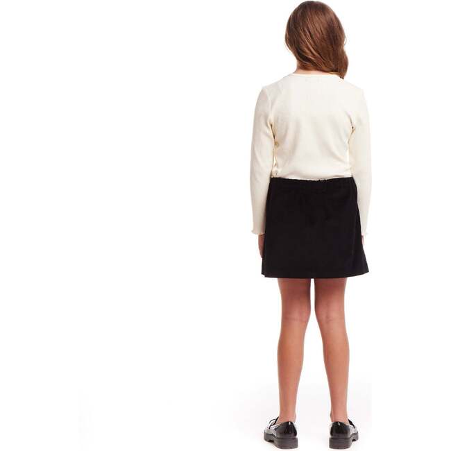 Kids Rib Knit Long Sleeve Top & Corduroy Skirt Set, Cream & Sleek Black - Mixed Apparel Set - 3