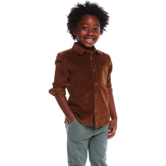 Kids Garment Washed Cord Buttondown, Brown - Button Downs - 6