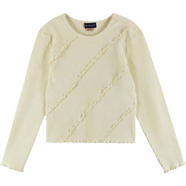 Kids Rib Knit Long Sleeve Top & Corduroy Skirt Set, Cream & Sleek Black - Mixed Apparel Set - 5