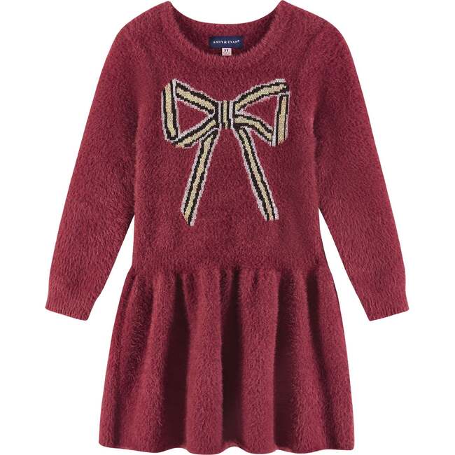 Kids Eyelash Sweater Dress, Red Bow