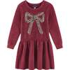 Kids Eyelash Sweater Dress, Red Bow - Dresses - 1 - thumbnail