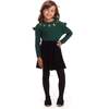 Kids Dark Green Rib Knit Tee & Skirt Set, Gold Holiday Details - Mixed Apparel Set - 2