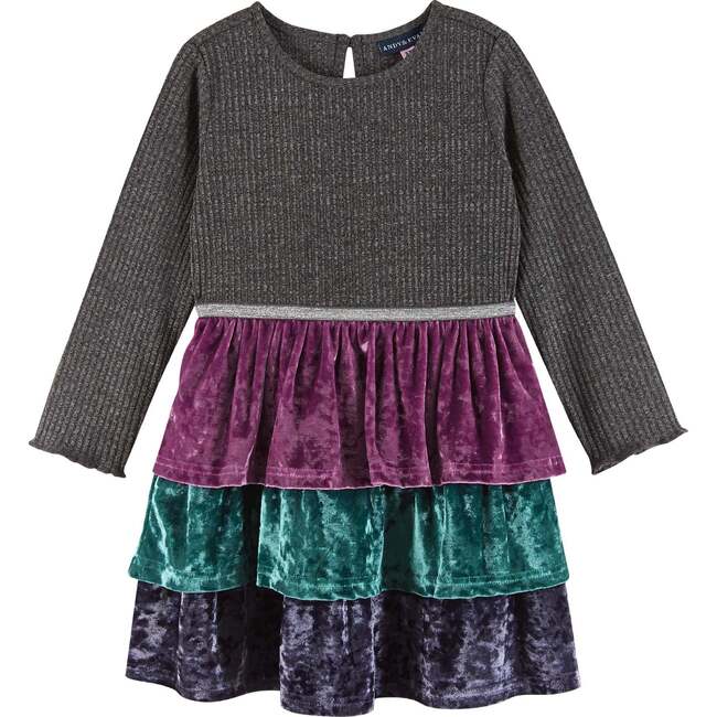 Kids Crushed Velvet Tiered Dress, Multicolor