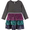 Kids Crushed Velvet Tiered Dress, Multicolor - Dresses - 1 - thumbnail