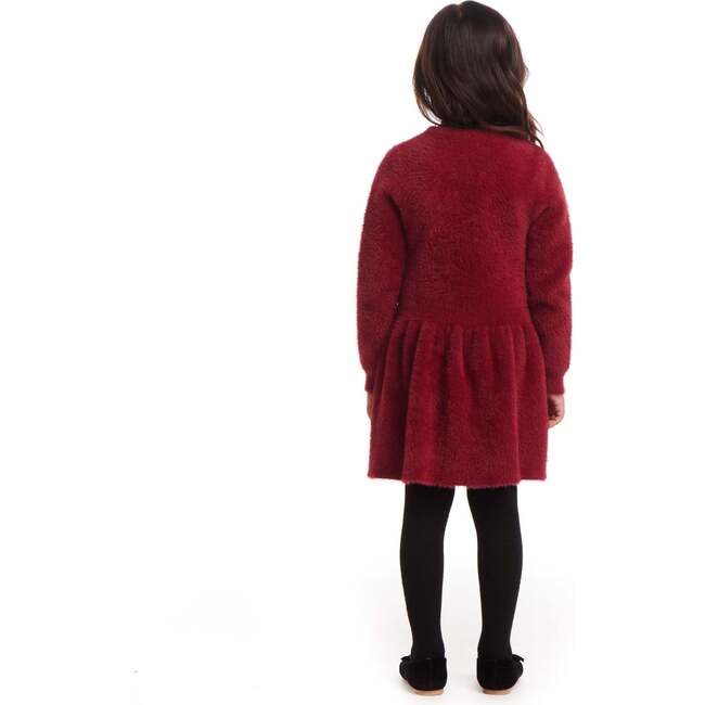 Kids Eyelash Sweater Dress, Red Bow - Dresses - 4