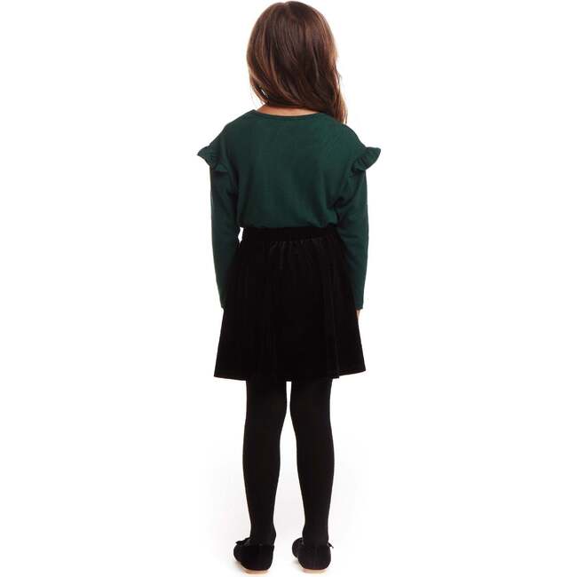 Kids Dark Green Rib Knit Tee & Skirt Set, Gold Holiday Details - Mixed Apparel Set - 3