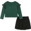 Kids Dark Green Rib Knit Tee & Skirt Set, Gold Holiday Details - Mixed Apparel Set - 4