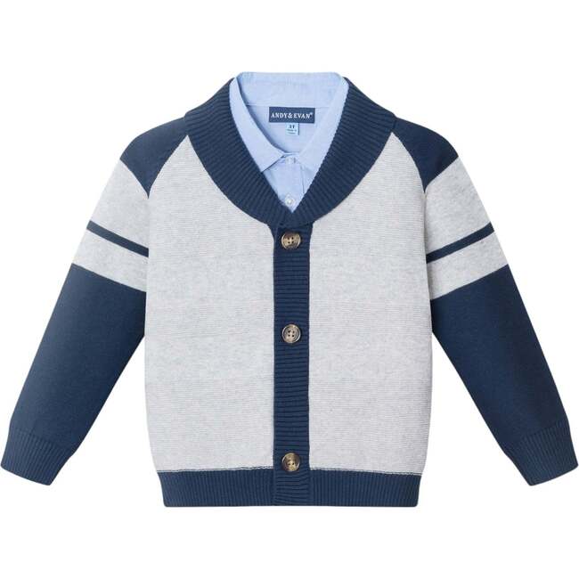 Kids Shawl Cardigan & Pant Set, Navy Heather Grey - Mixed Apparel Set - 7