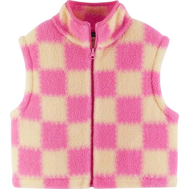 Kids Cropped Fleece Vest (Size 7-16), Pink & Cream Checkered