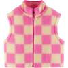 Kids Cropped Fleece Vest (Size 7-16), Pink & Cream Checkered - Vests - 1 - thumbnail