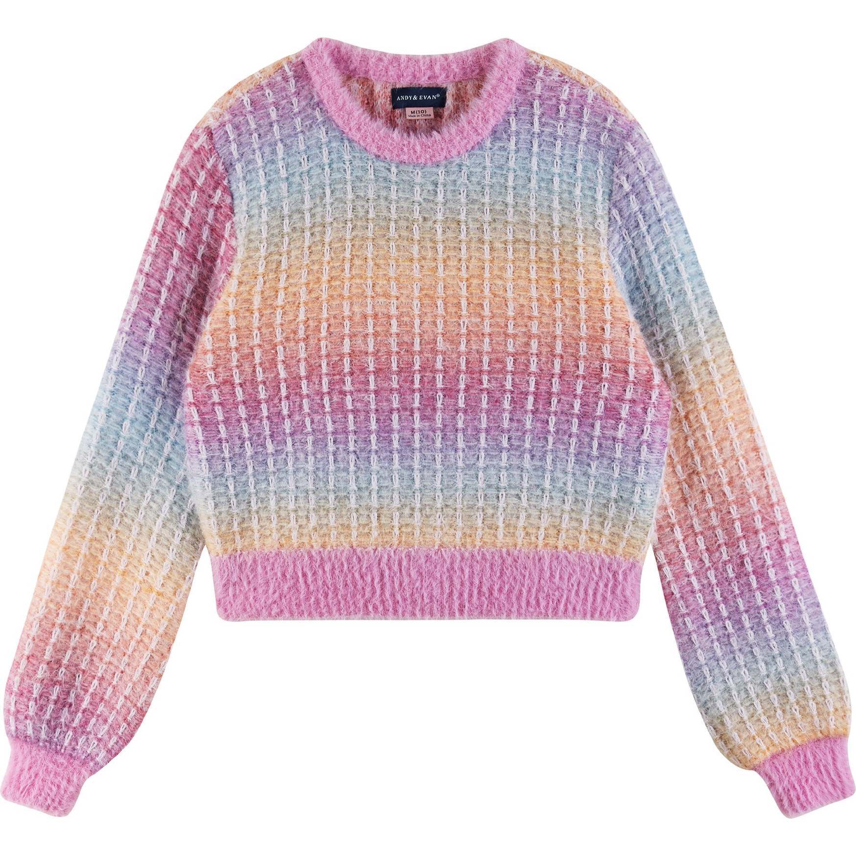 Kids Cropped Crewneck Sweater, Multicolor Andy Evan Sweaters - Main Image