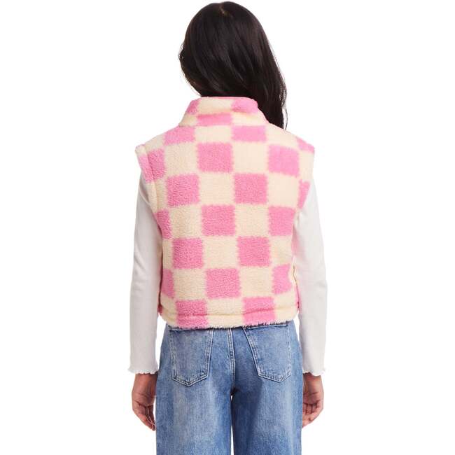 Kids Cropped Fleece Vest (Size 7-16), Pink & Cream Checkered - Vests - 4