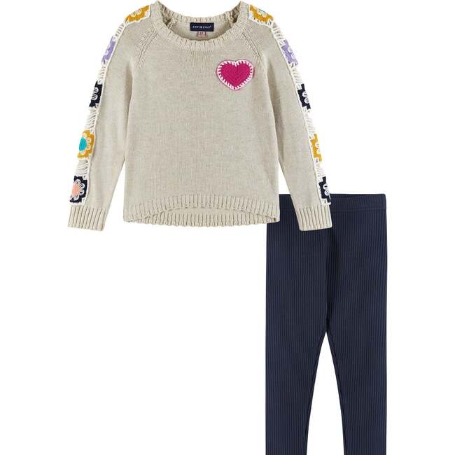 Kids Crochet Tunic Sweater & Jegging Set, Hearts