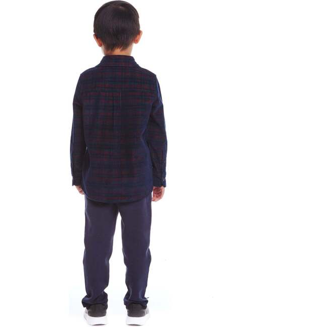 Kids Cord Buttondown & Navy Joggers Set, Red Plaid - Mixed Apparel Set - 3