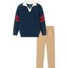 Kids Collared Sweater & Hybrid Pant, Navy & Cognac - Mixed Apparel Set - 1 - thumbnail