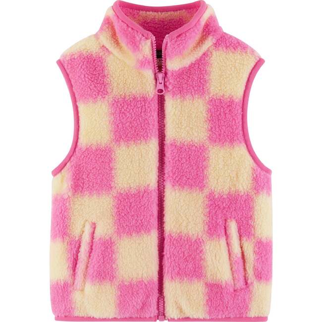 Kids Checkered Faux Fleece Vest, Pink