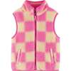 Kids Checkered Faux Fleece Vest, Pink - Vests - 1 - thumbnail