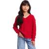 Kids Cable Knit V-Neck Sweater, Red - Sweaters - 3