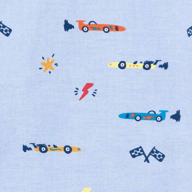 Kids Chambray Buttondown & Cognac Pant Set, Racecars - Mixed Apparel Set - 3