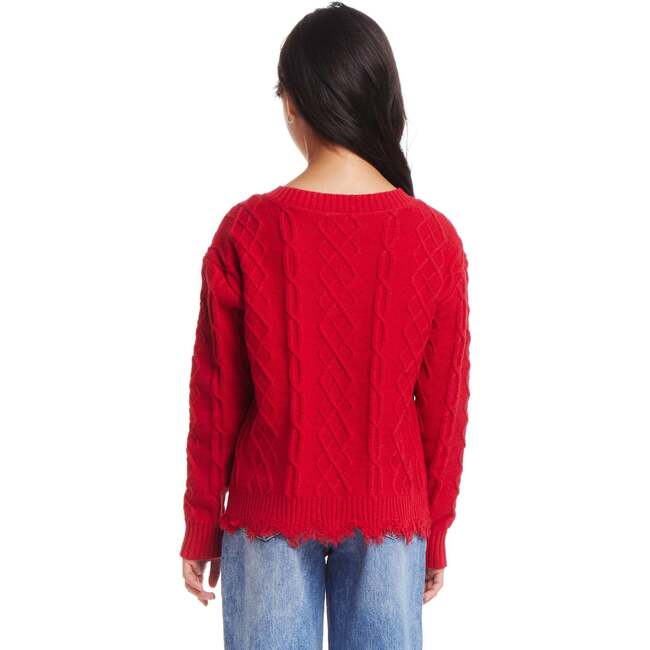 Kids Cable Knit V-Neck Sweater, Red - Sweaters - 4