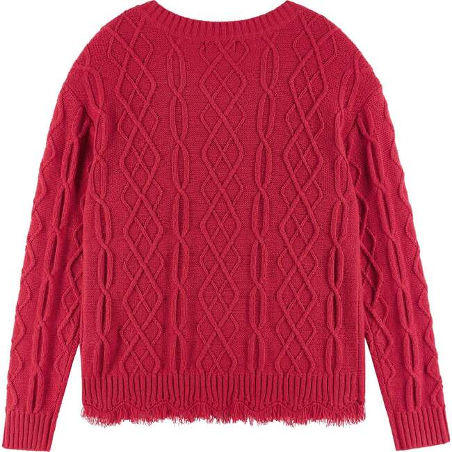 Kids Cable Knit V-Neck Sweater, Red - Sweaters - 5