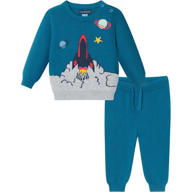 Infant Sweater Set, Teal Spaceship