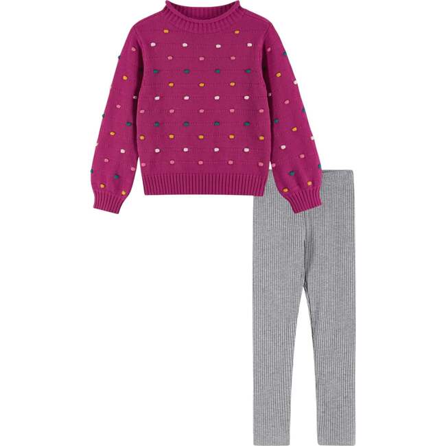 Kids 3-D Bobble Sweater & Ribbed Legging Set, Fuchsia