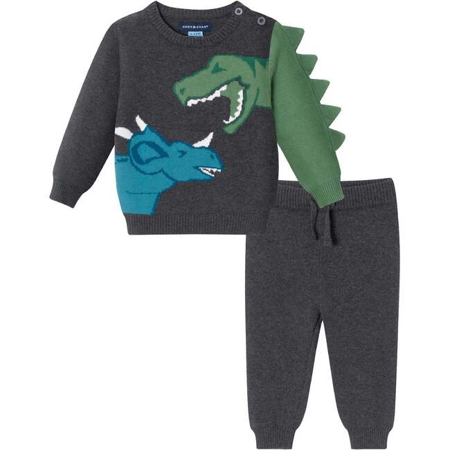 Infant Sweater Set, Charcoal Dino