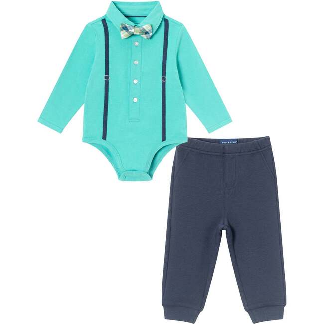 Infant Suspender ShirtzieÂ® & Pique Pant Set, Teal