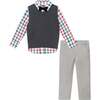 Kids 4-Piece Sweater Vest Set, Charcoal White Plaid - Mixed Apparel Set - 1 - thumbnail