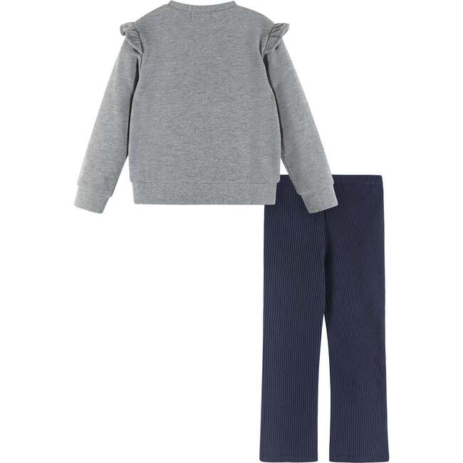 Kids "THANKFUL" Ruffle Crewneck Sweater & Legging Set, Grey and Navy - Mixed Apparel Set - 4