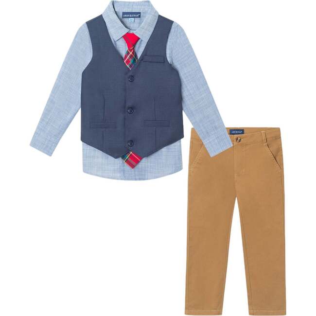 Kids 4-Piece Vest & Rust Pant Set, Holiday Hipster