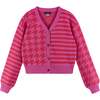 Kids Houndstooth/Stripe Cropped Cardigan, Pink Red - Cardigans - 1 - thumbnail