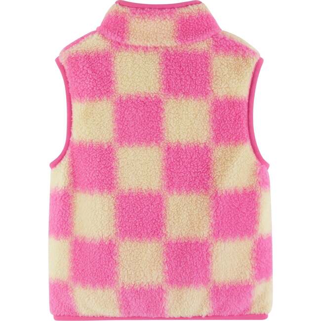 Kids Checkered Faux Fleece Vest, Pink - Vests - 5