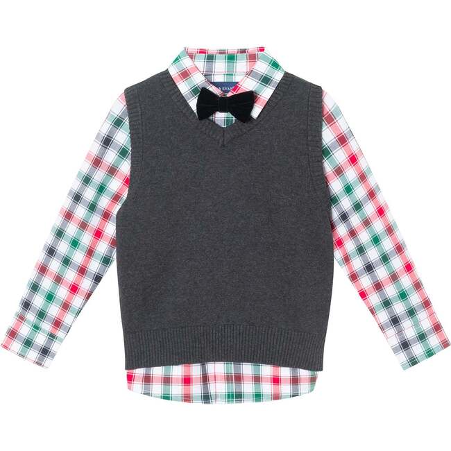 Kids 4-Piece Sweater Vest Set, Charcoal White Plaid - Mixed Apparel Set - 3