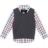 Kids 4-Piece Sweater Vest Set, Charcoal White Plaid - Mixed Apparel Set - 3