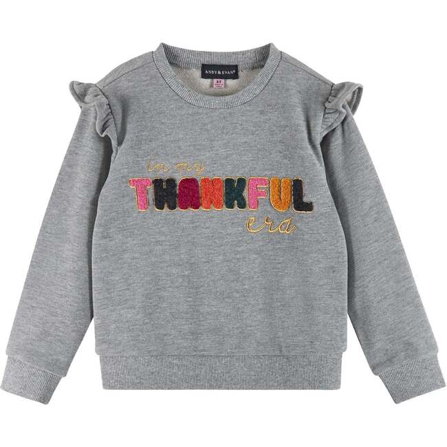 Kids "THANKFUL" Ruffle Crewneck Sweater & Legging Set, Grey and Navy - Mixed Apparel Set - 5